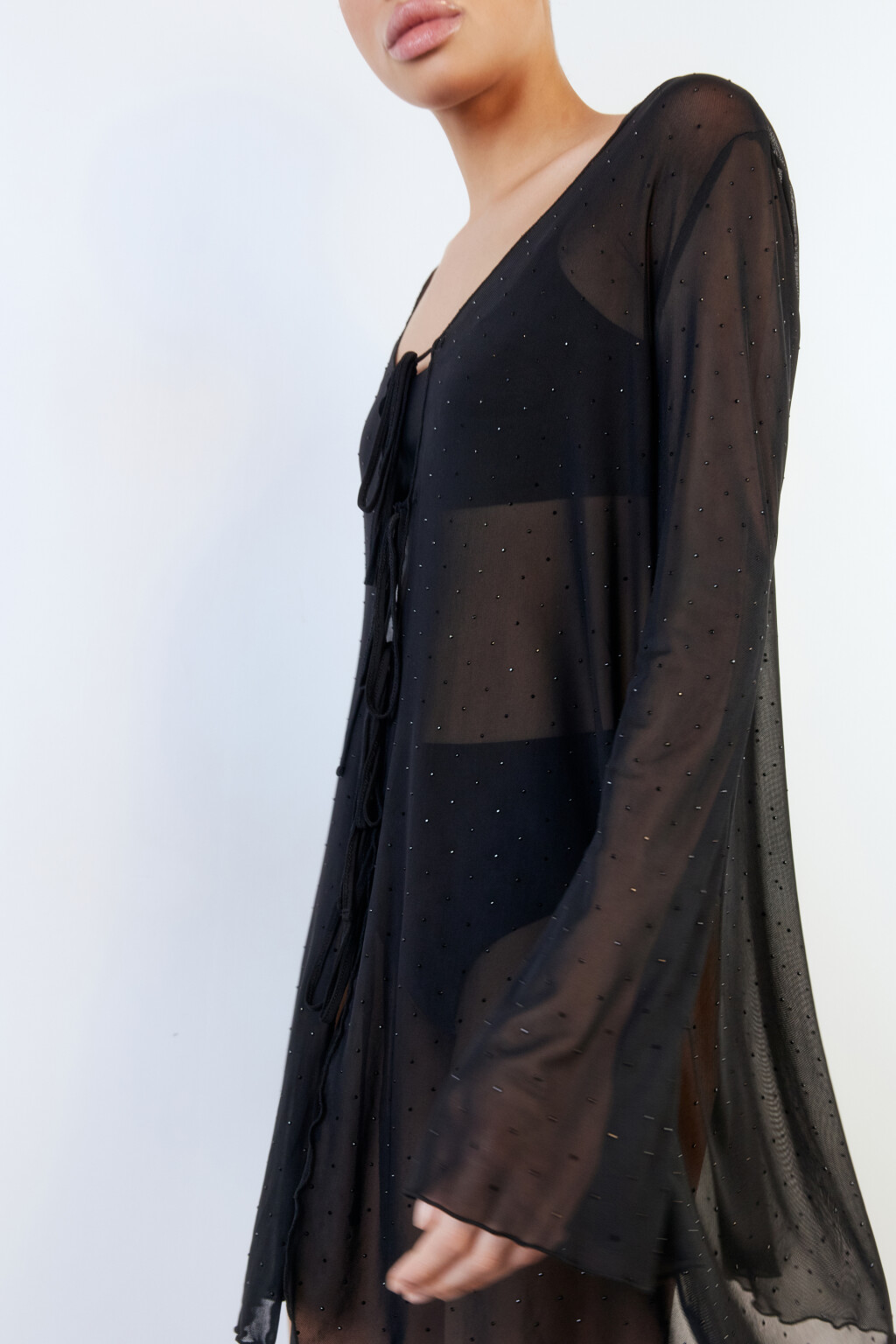 Туника пляжная сетчатая с завязками - цвет черный - 1