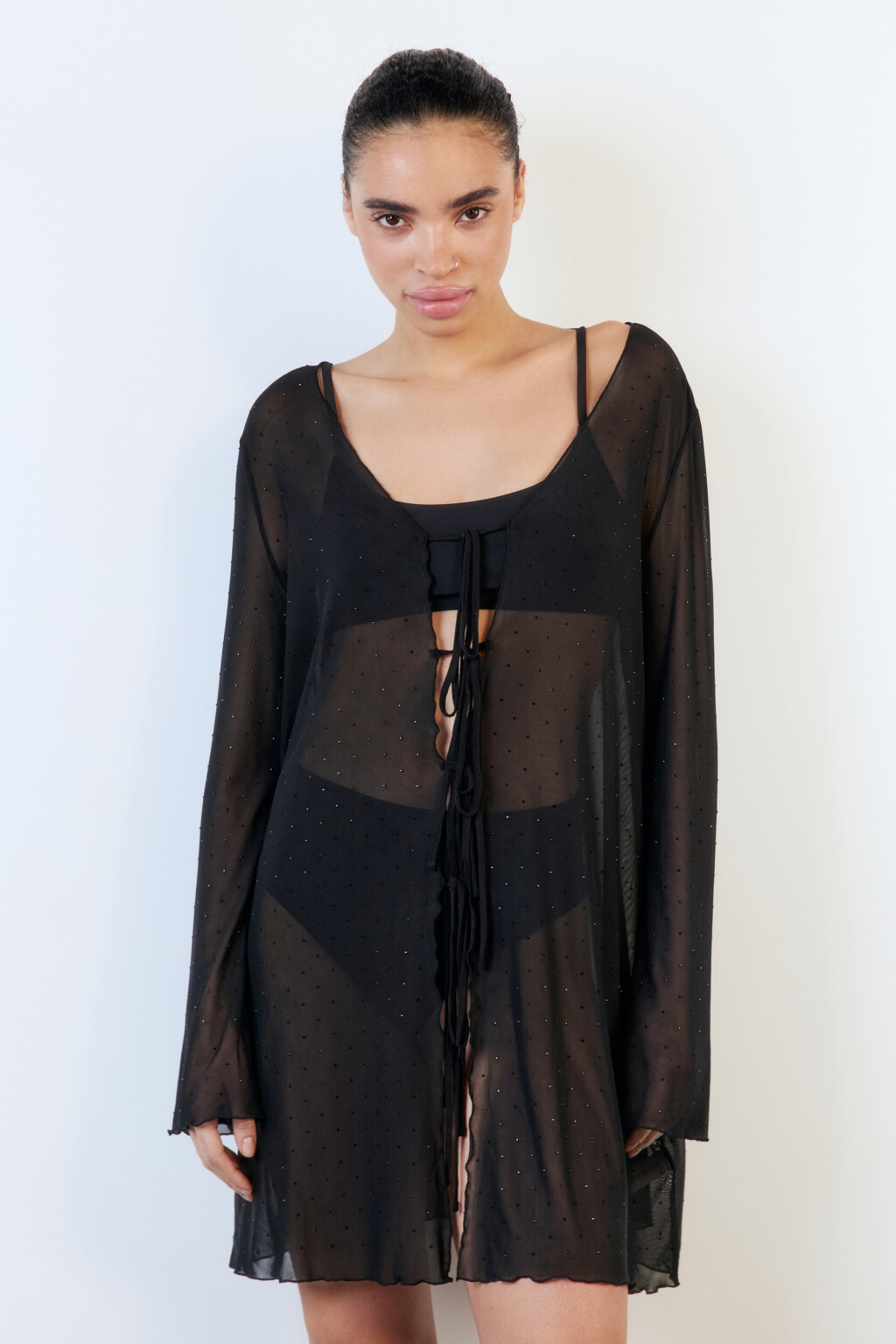 Туника пляжная сетчатая с завязками - цвет черный - 3