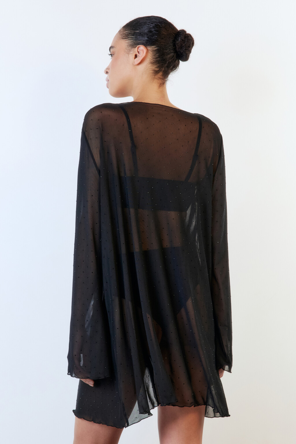 Туника пляжная сетчатая с завязками - цвет черный - 5