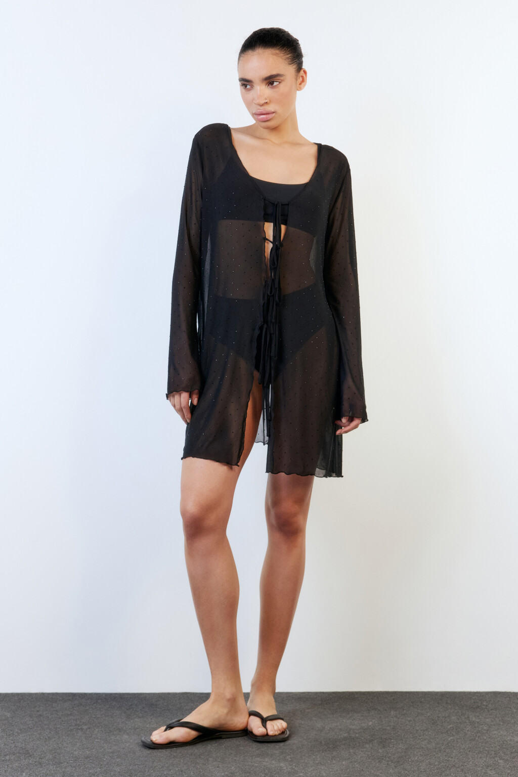 Туника пляжная сетчатая с завязками - цвет черный - 6