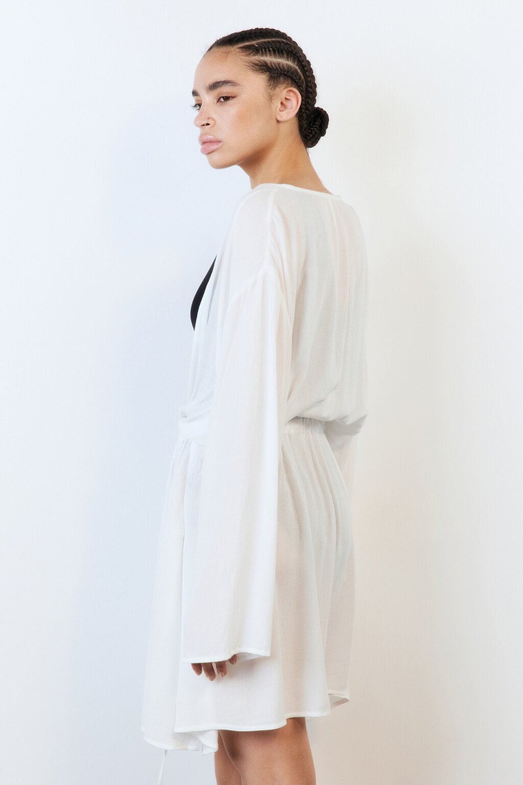 Туника пляжная вискозная с длинными рукавами - цвет ванильный - 4