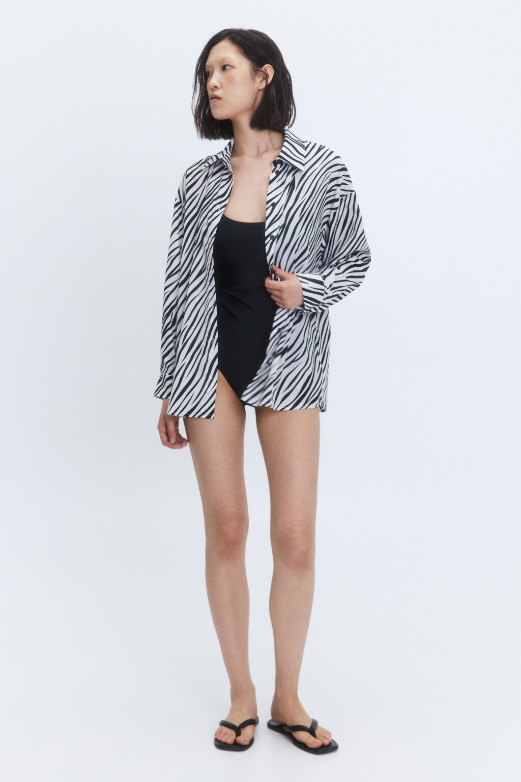 Рубашка пляжная с анималистическим принтом - цвет черный - 1