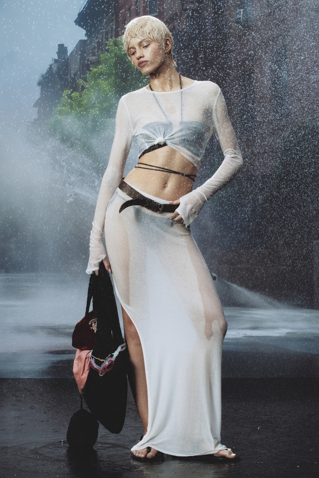 Лонгслив пляжный вискозный тонкой вязки - цвет белый - 8