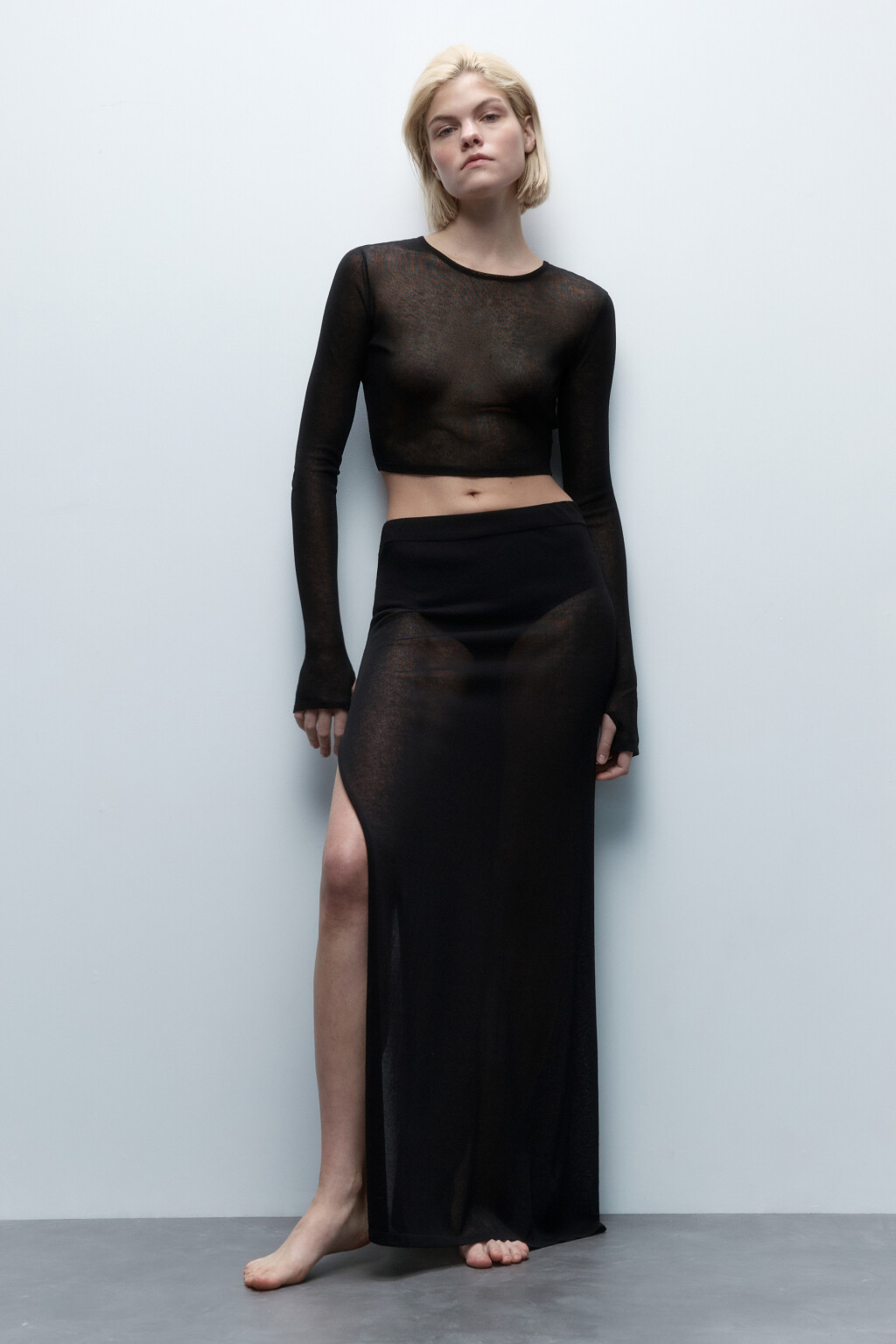 Лонгслив пляжный вискозный тонкой вязки - цвет черный - 5