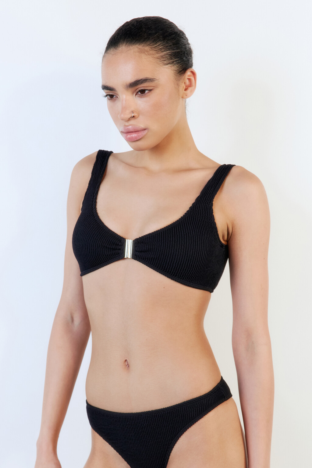 Лиф-бра купальный из жатой ткани - цвет черный - 3