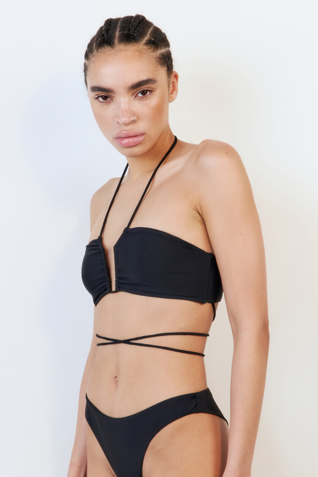Лиф-бандо купальный с завязками на талии - цвет черный - 3