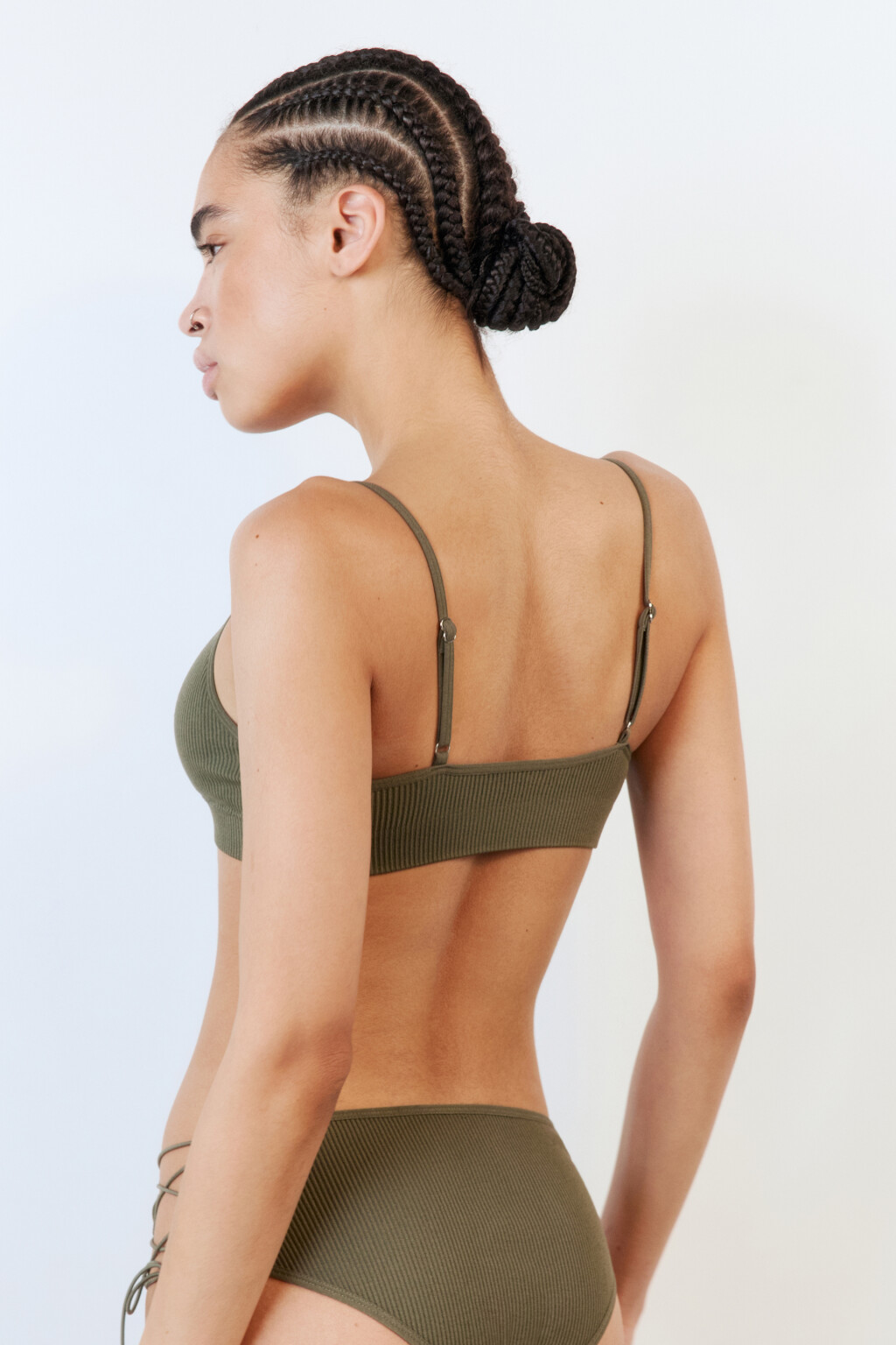 Лиф-топ купальный в рубчик со шнуровкой - цвет зеленый - 4