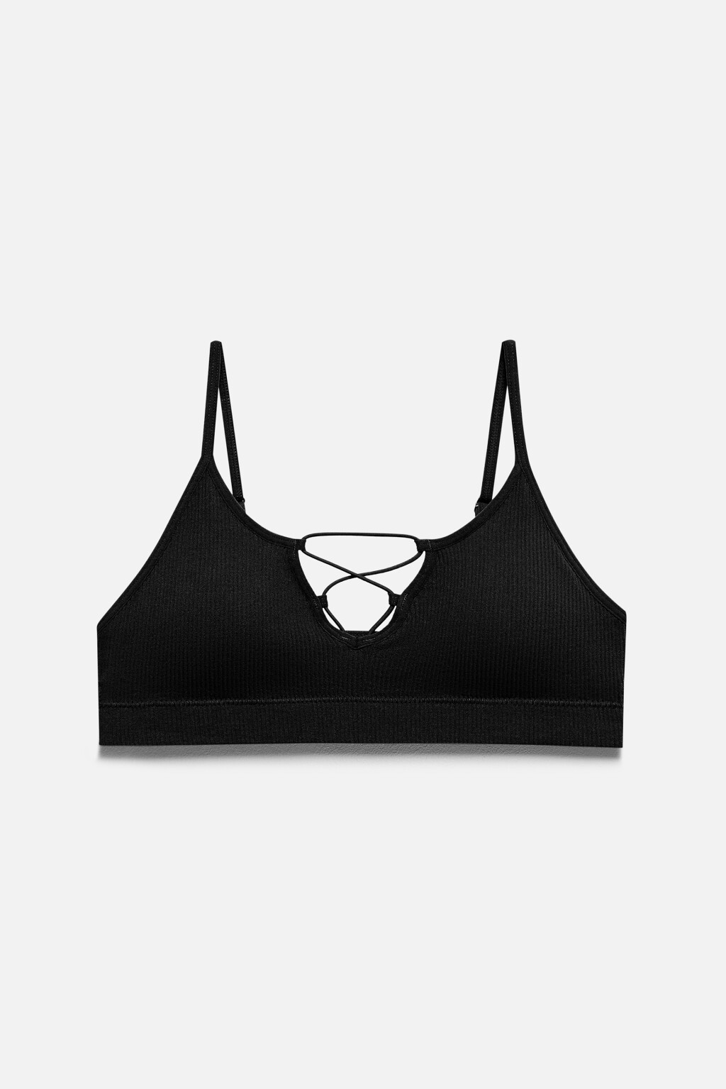 Лиф-топ купальный в рубчик со шнуровкой - цвет черный - 5