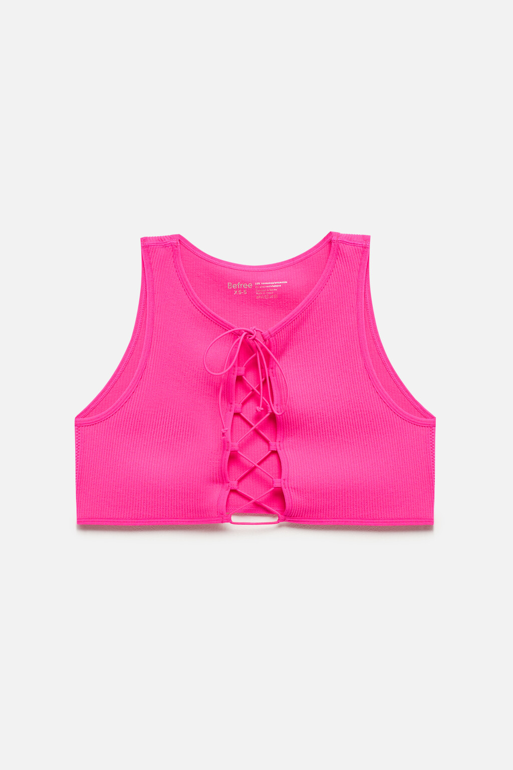 Лиф-халтер купальный в рубчик со шнуровкой - цвет розовый - 5