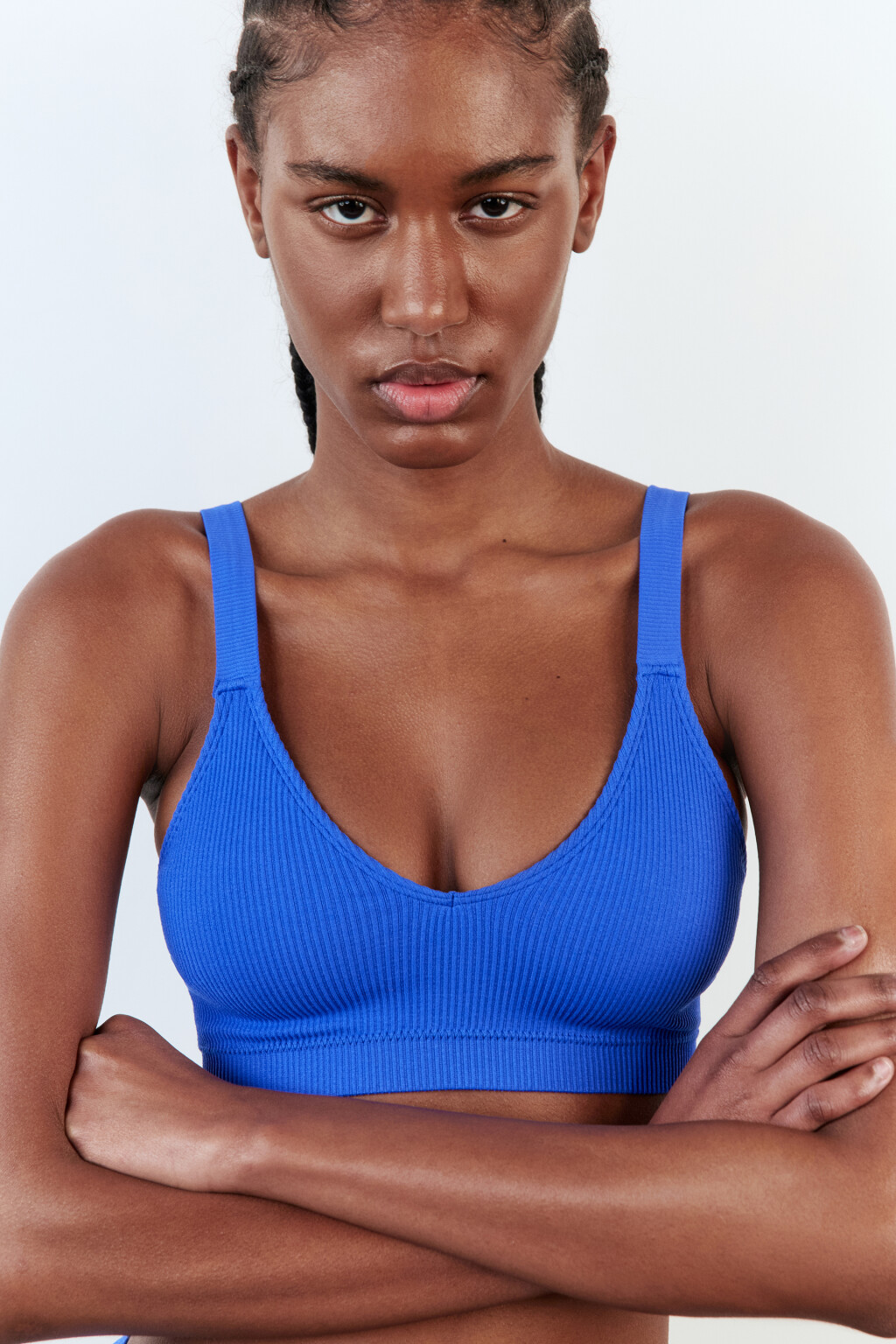 Лиф-топ купальный бесшовный в рубчик - цвет синий - 3