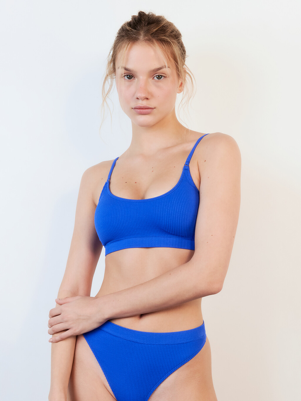 Лиф-топ купальный бесшовный в рубчик - цвет синий - 2