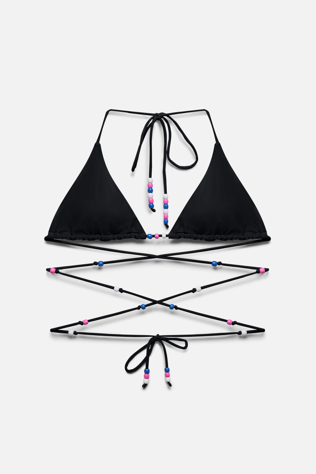 Лиф купальный на завязках с бусинами - цвет черный - 6