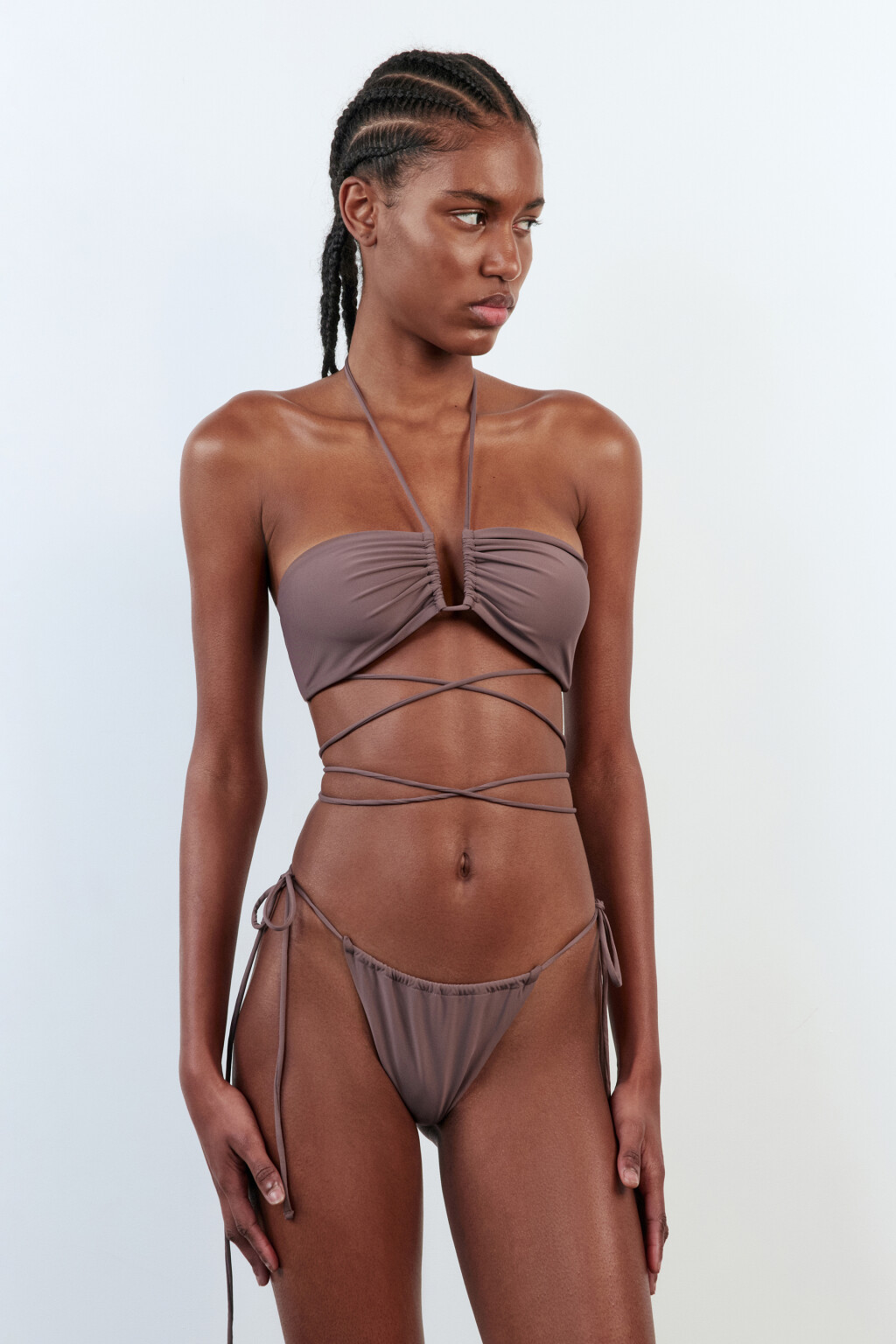 Трусы-стринги купальные на завязках - цвет бежевый - 4