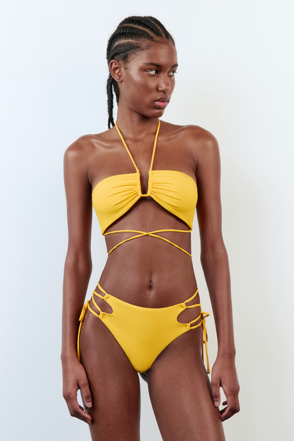 Трусы-танга купальные на завязках - цвет желтый - 4