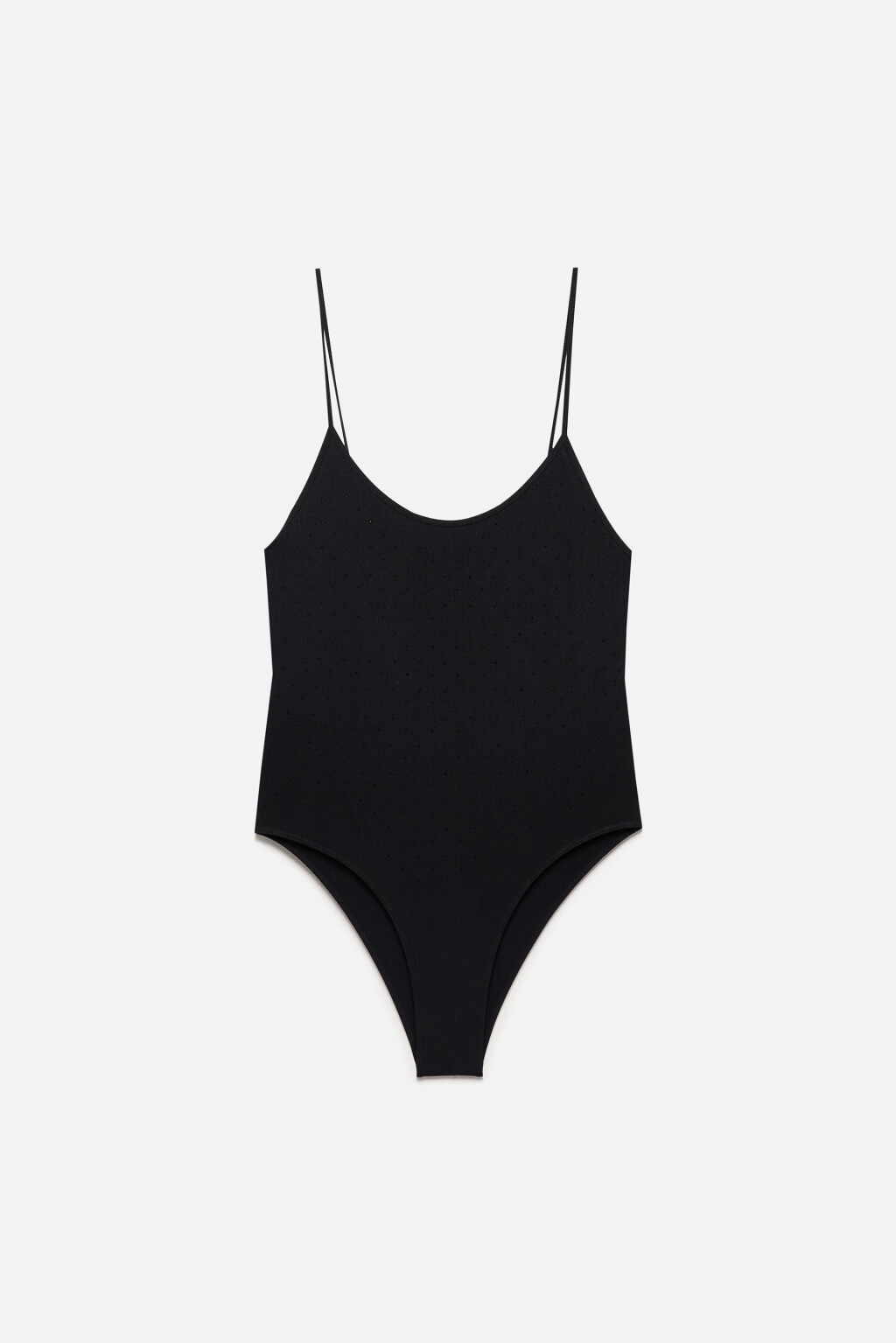 Боди на тонких бретельках со стразами - цвет черный - 5