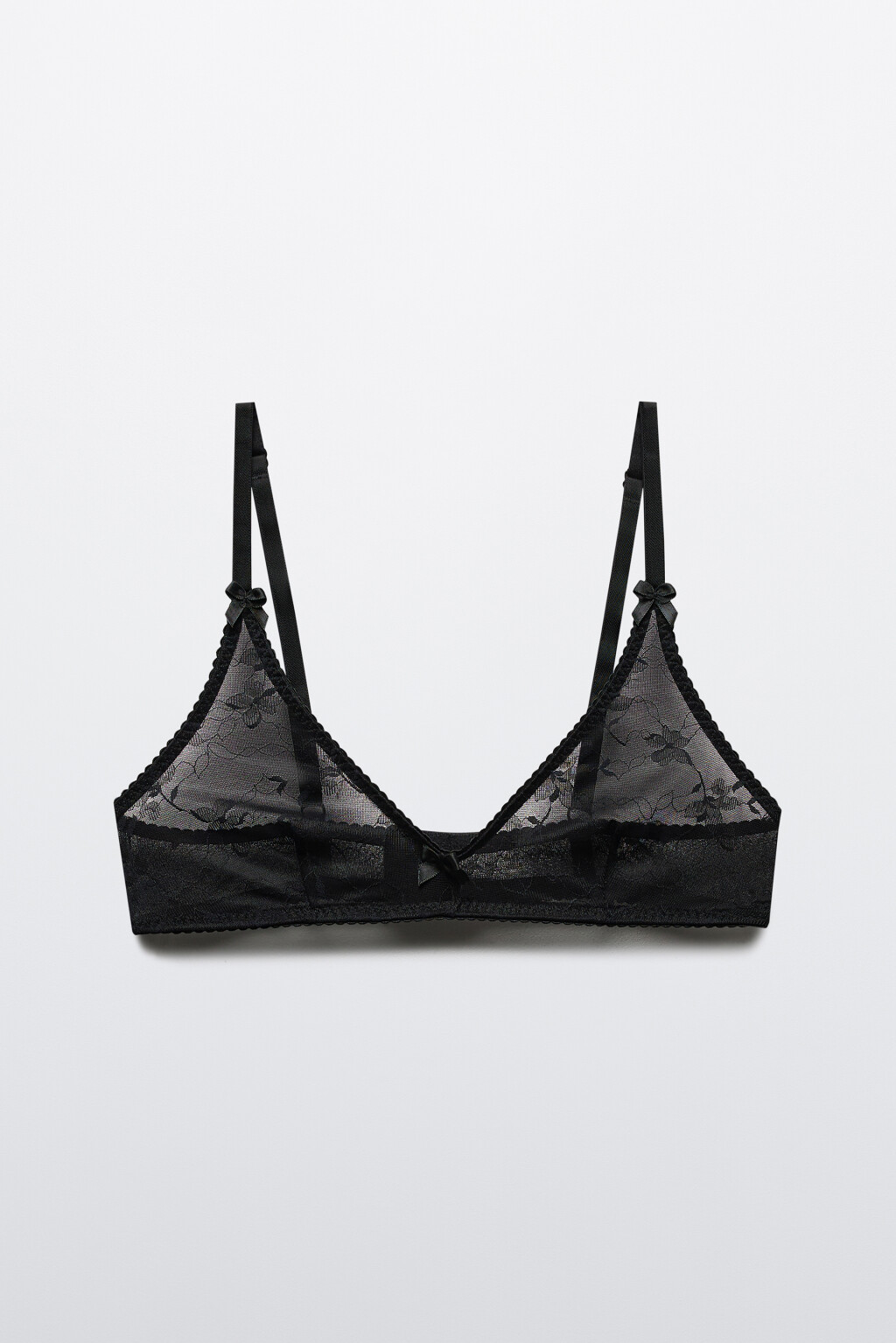Бюстгальтер из сетки с цветочной вышивкой - цвет черный - 5