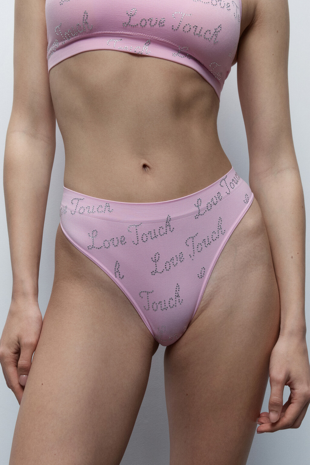 Трусы-стринги высокие со стразами - цвет розовый - 2
