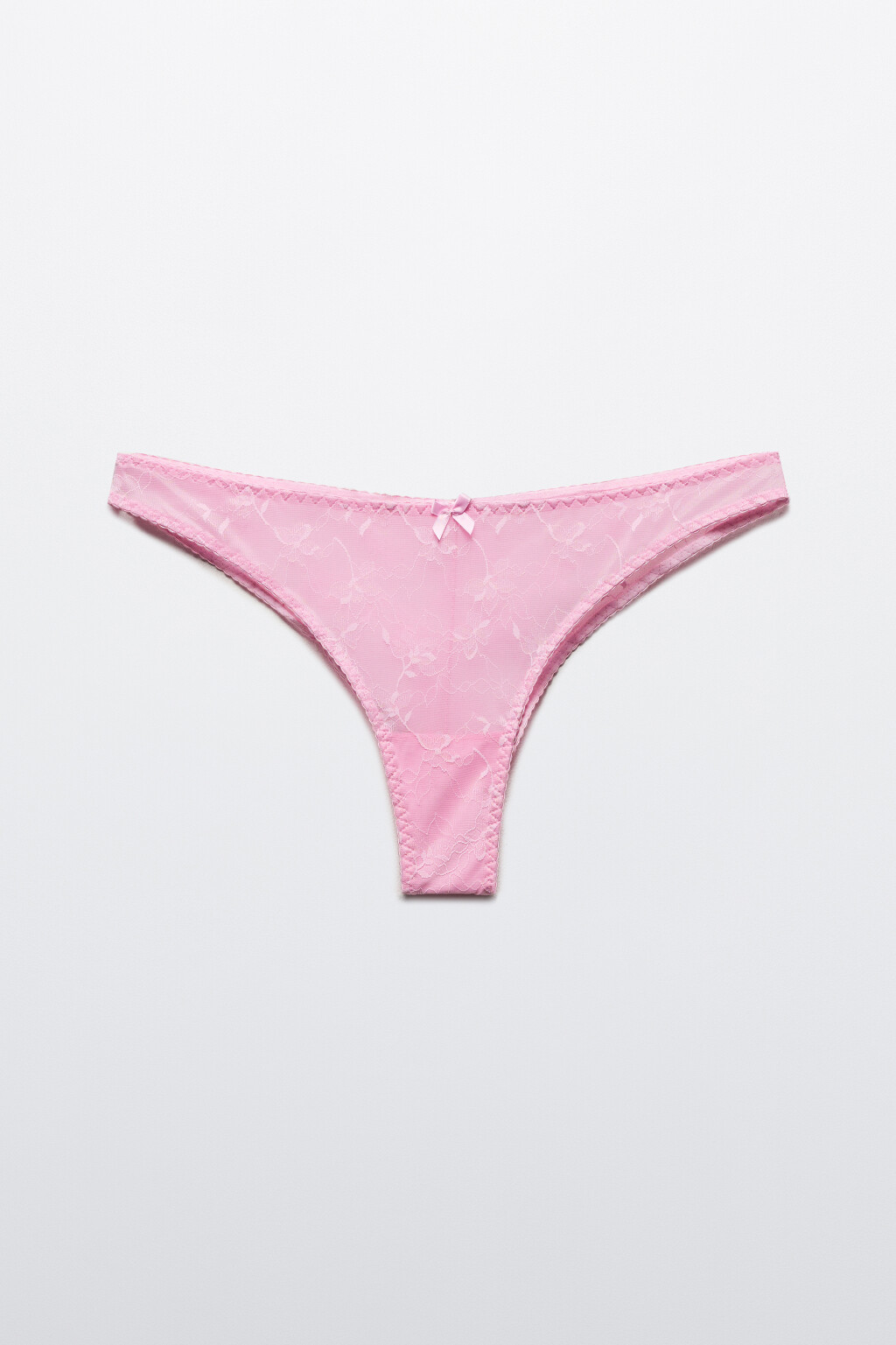 Трусы-танга из сетки с цветочной вышивкой - цвет розовый - 5