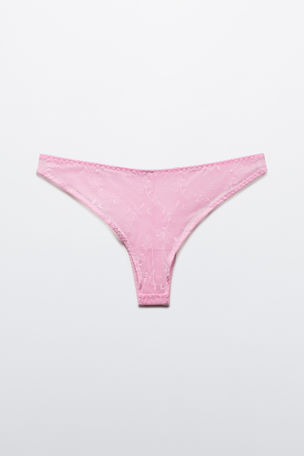 Трусы-танга из сетки с цветочной вышивкой - цвет розовый - 6