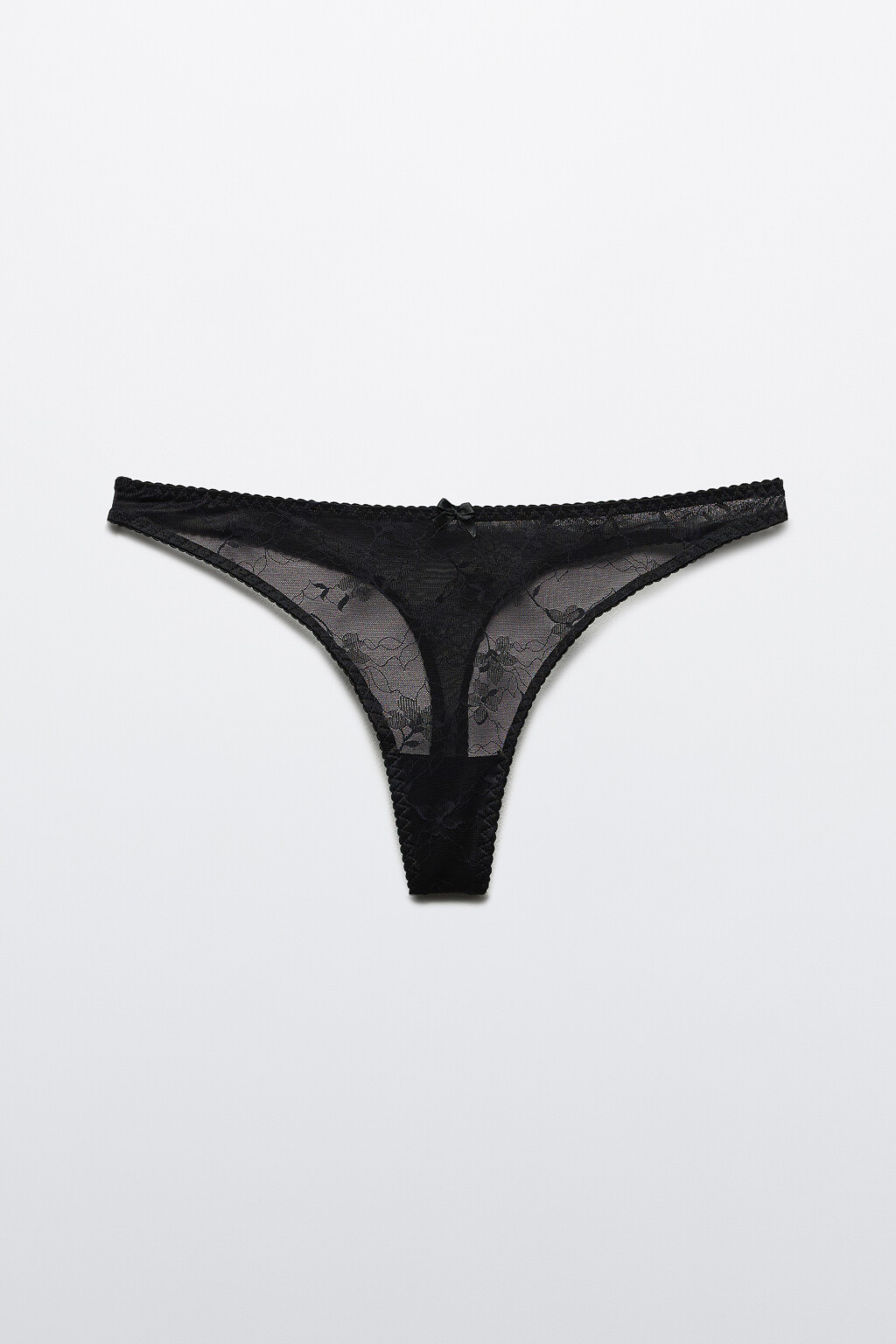 Трусы-стринги из сетки с цветочной вышивкой - цвет черный - 2