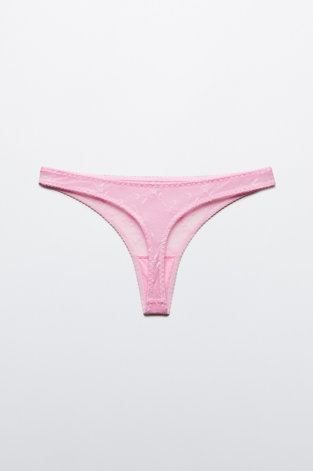 Трусы-стринги из сетки с цветочной вышивкой - цвет розовый - 6