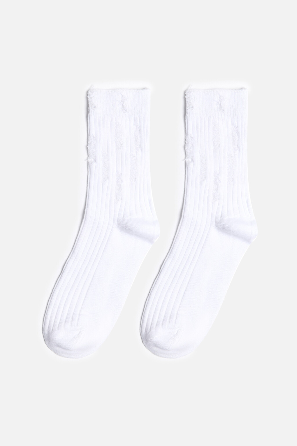 Носки рваные хлопковые в рубчик - цвет белый - 1
