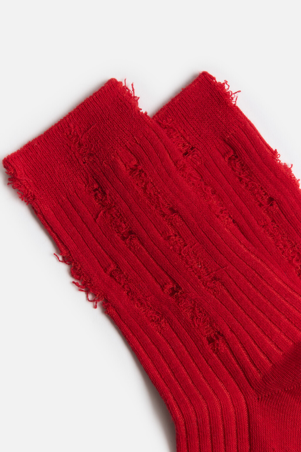 Носки рваные хлопковые в рубчик - цвет красный - 2