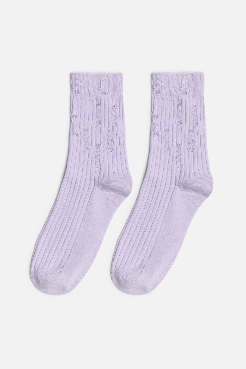 Носки рваные хлопковые в рубчик - цвет сиреневый - 1