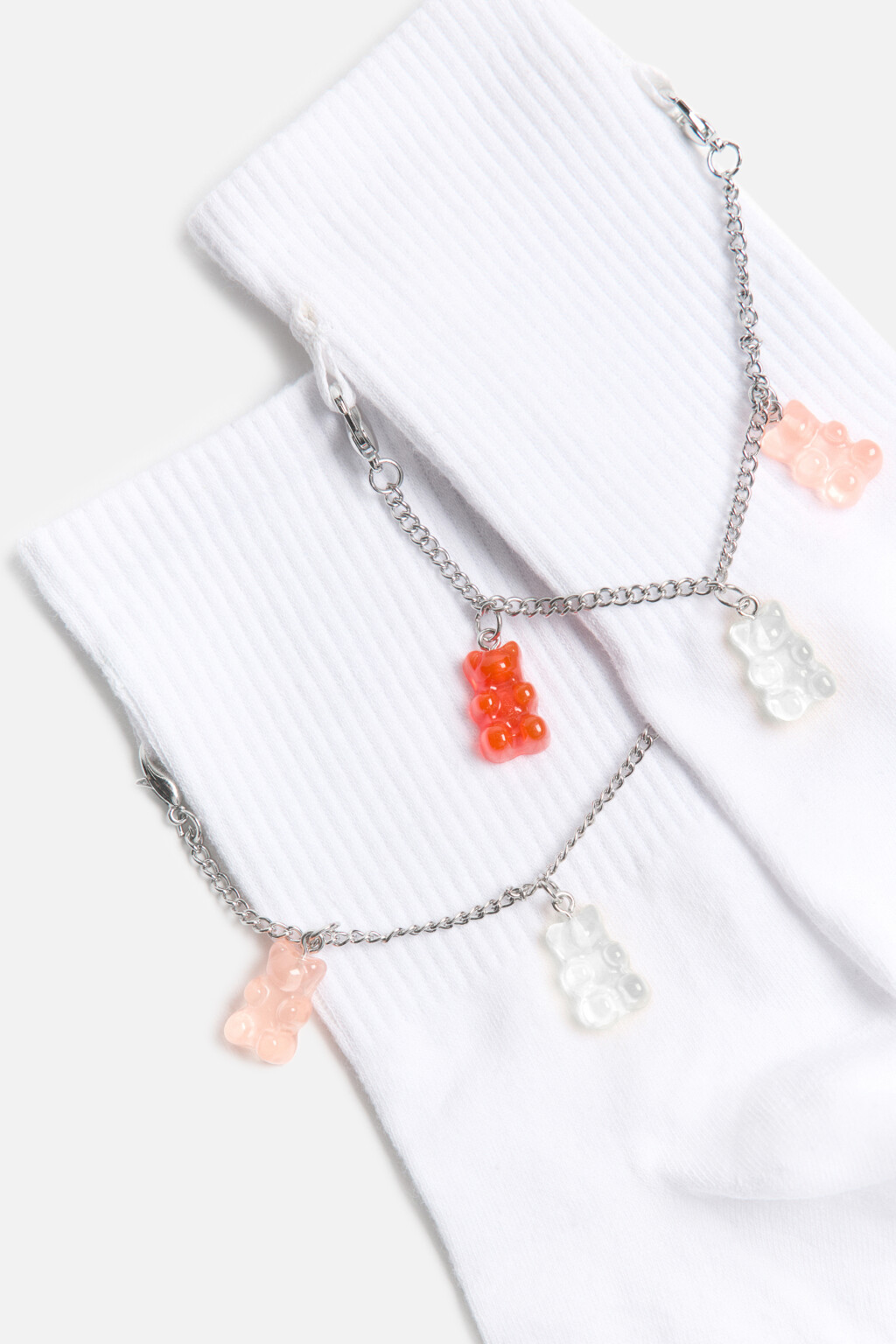 Носки высокие с декоративной цепочкой - цвет белый - 2