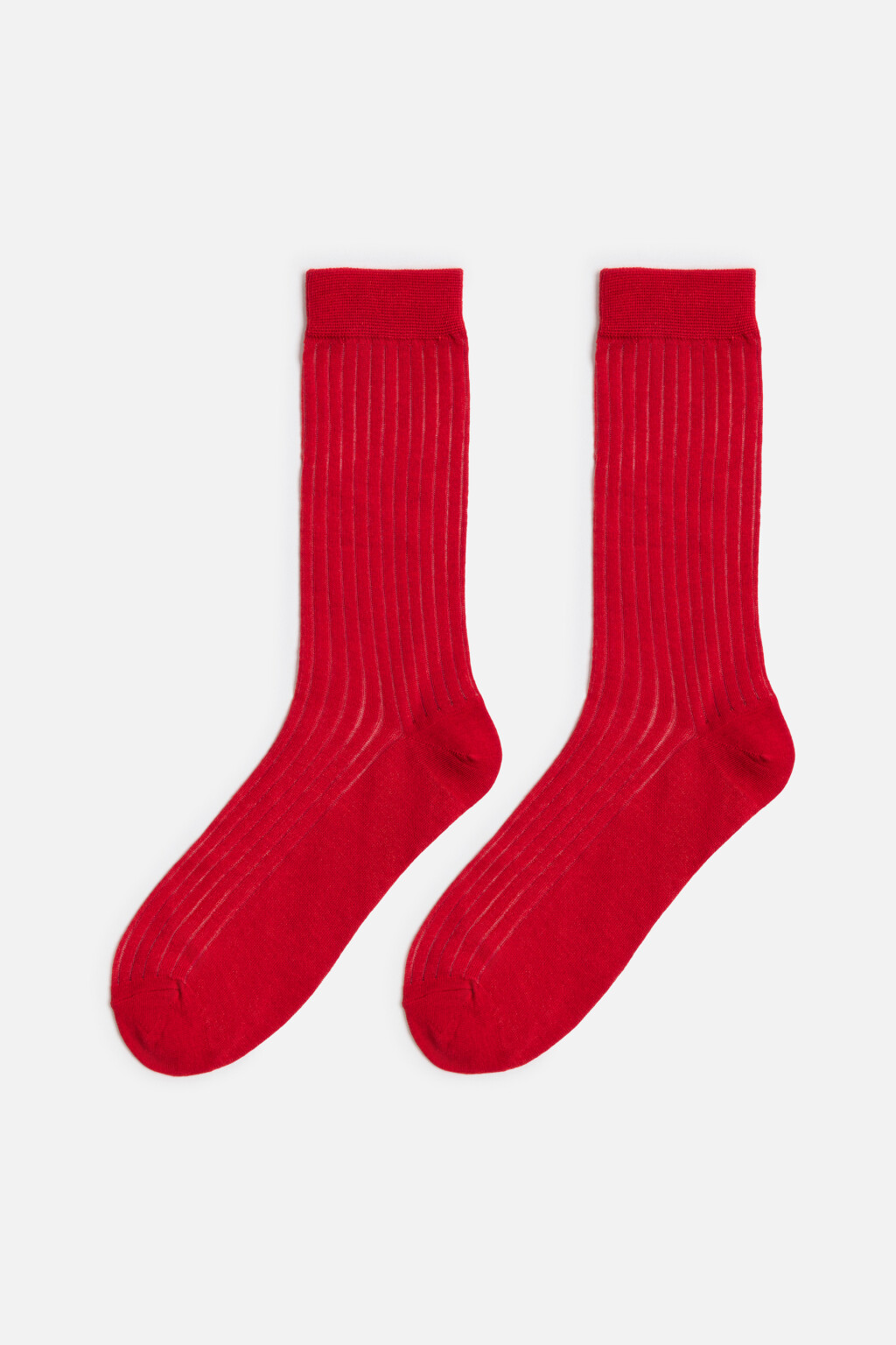 Носки высокие однотонные в рубчик - цвет красный - 1