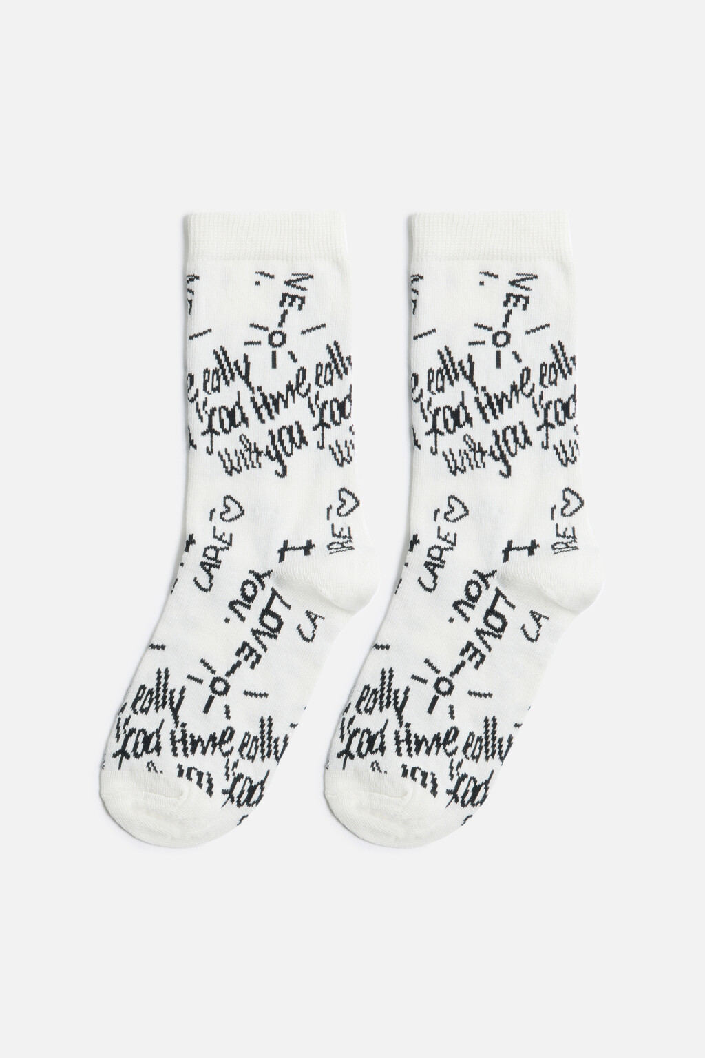 Носки высокие хлопковые с надписью - цвет черный - 1