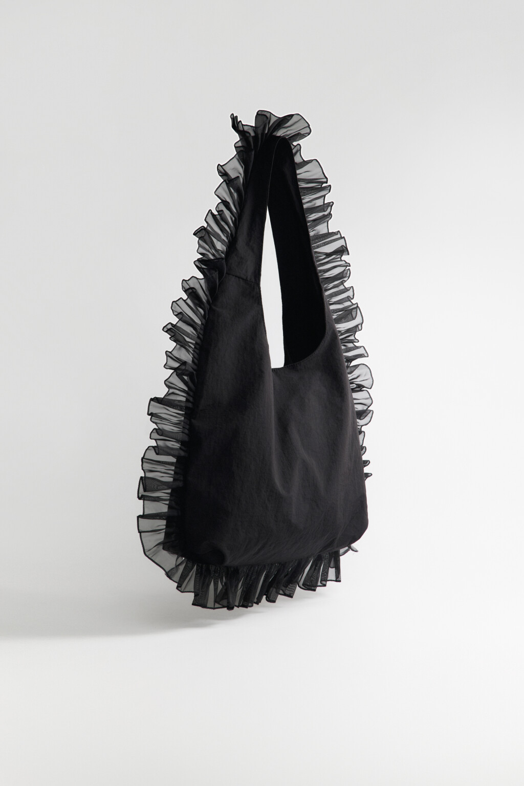 Сумка на плечо с оборками из органзы - цвет черный - 2
