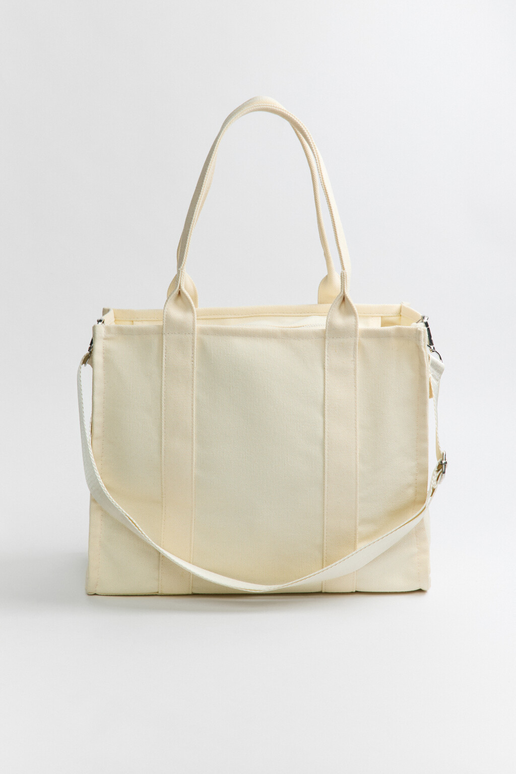 Сумка-тоут текстильная с ремнем через плечо - цвет бежевый - 4
