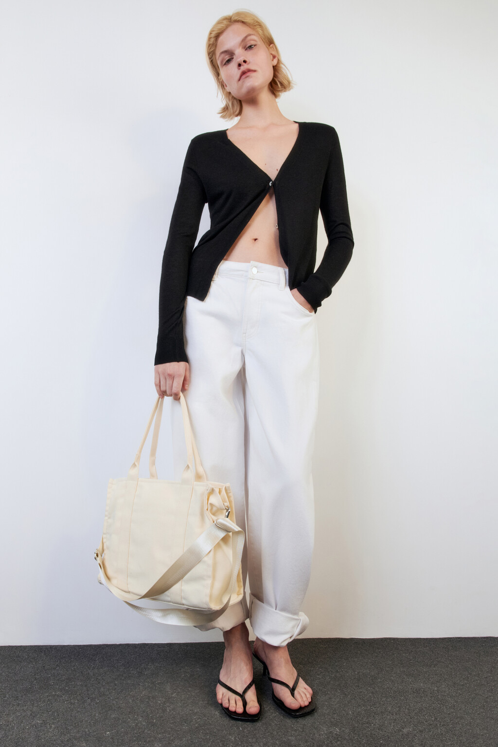 Сумка-тоут текстильная с ремнем через плечо - цвет бежевый - 3