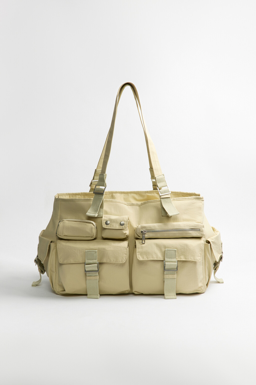 Сумка текстильная с накладными карманами - цвет молочный - 1