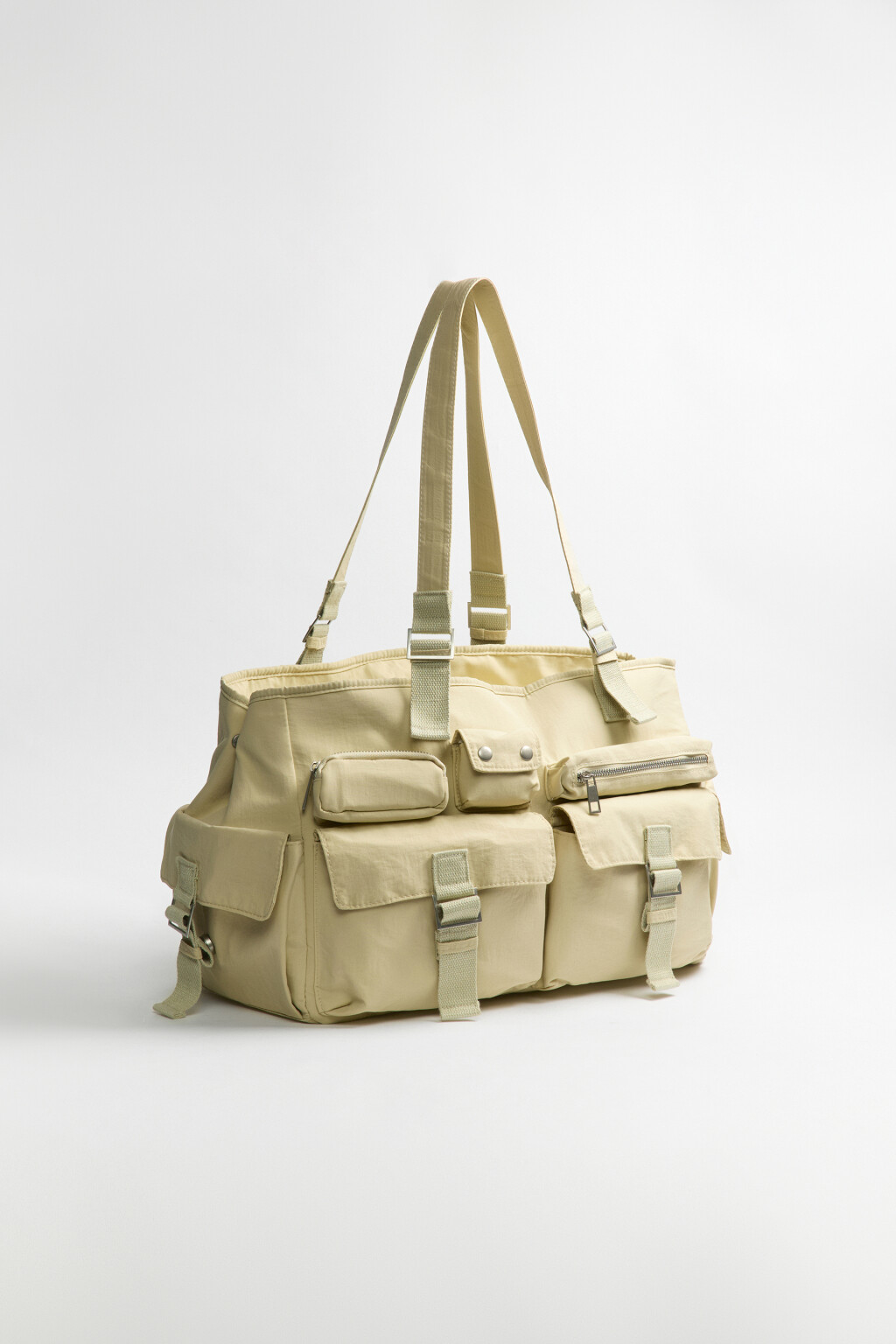 Сумка текстильная с накладными карманами - цвет молочный - 2