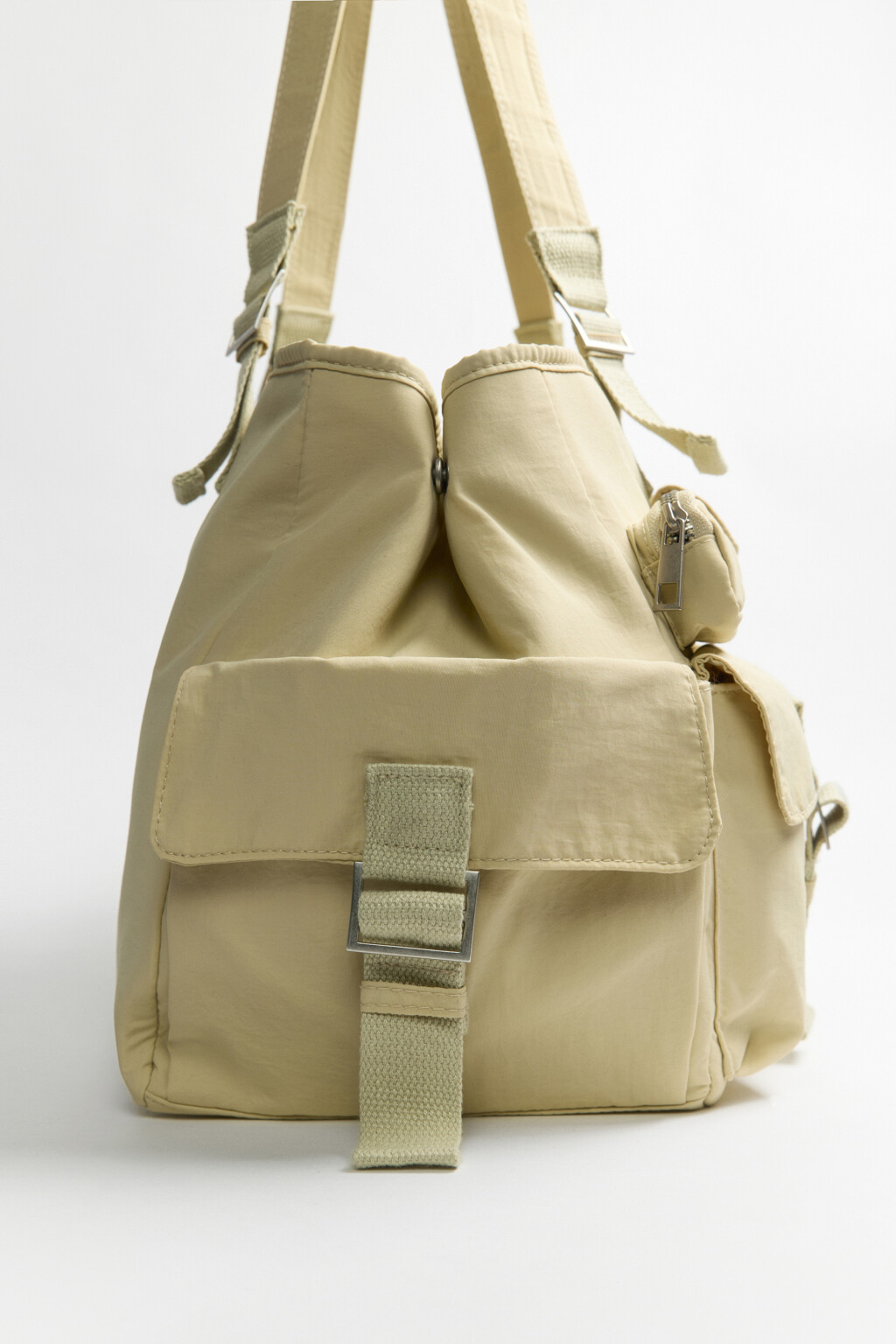 Сумка текстильная с накладными карманами - цвет молочный - 3
