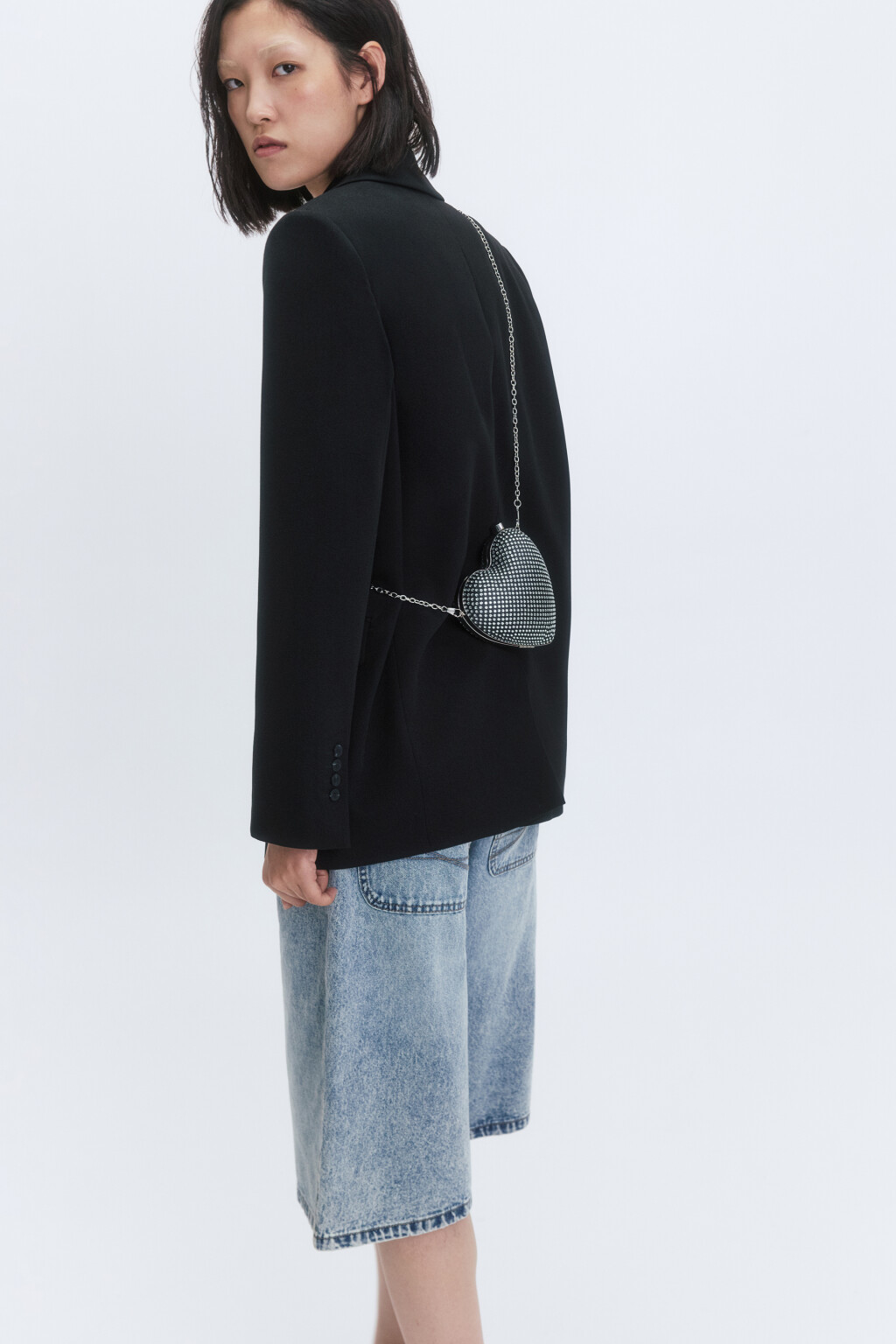 Сумка-кроссбоди в виде сердца со стразами - цвет серый - 9