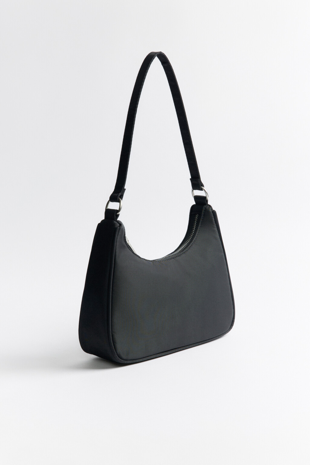 Сумка-багет на плечо текстильная с ремнем - цвет черный - 4