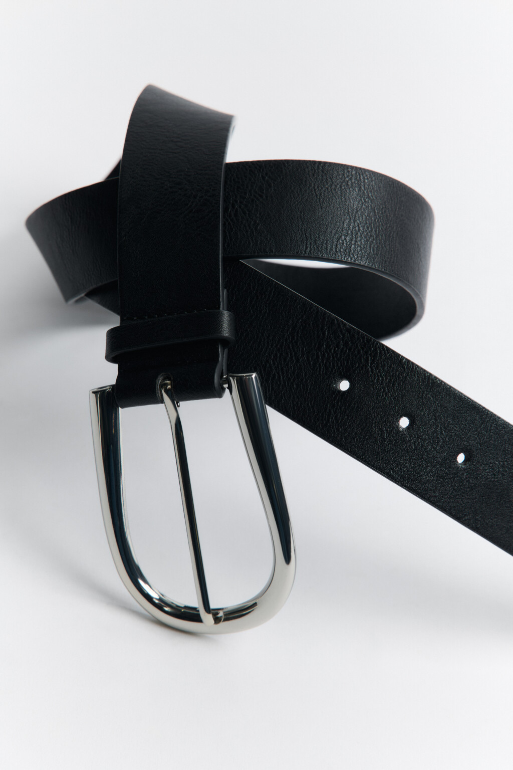 Ремень брючный с овальной пряжкой - цвет черный - 1