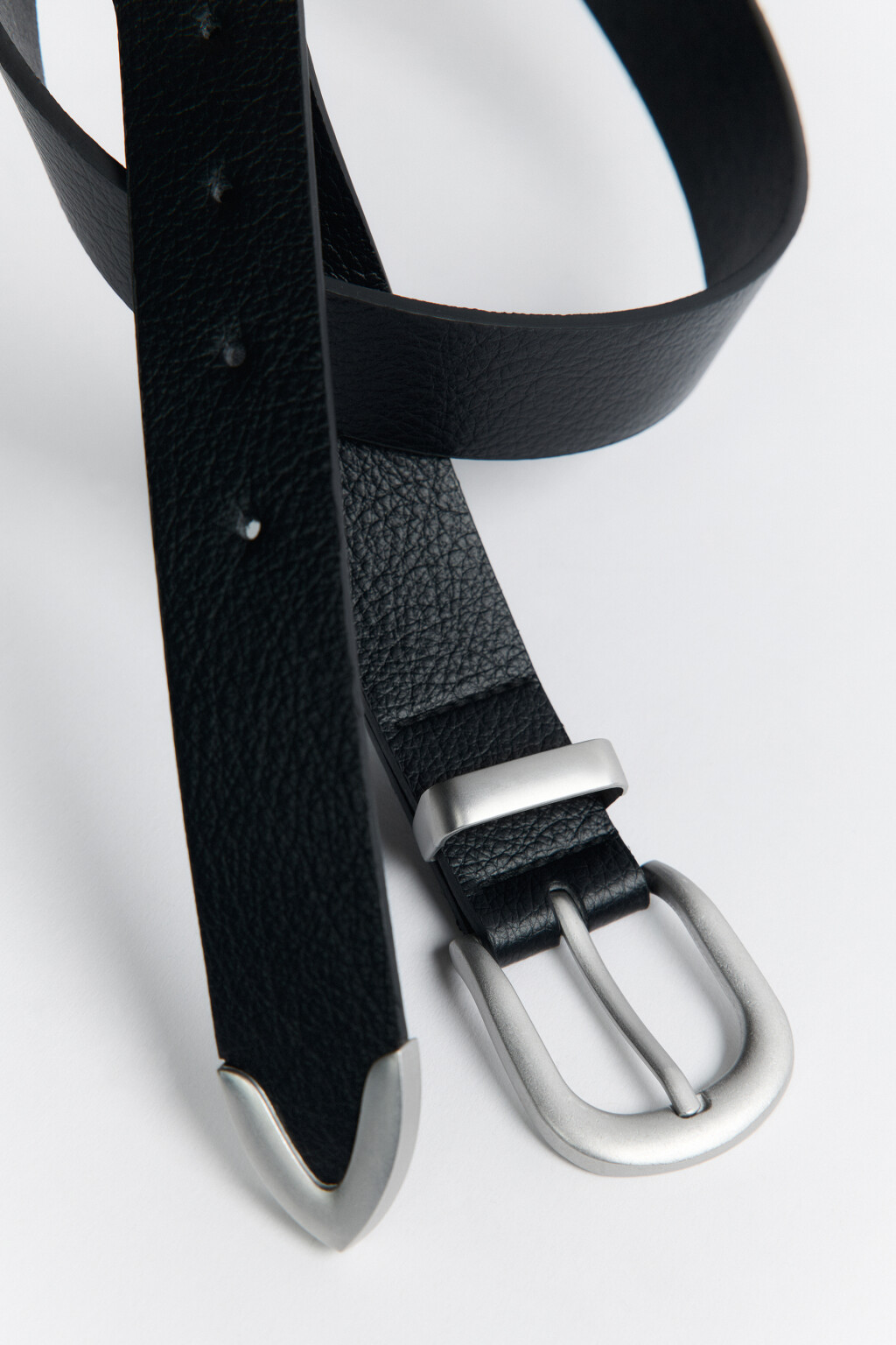 Ремень брючный с закругленной пряжкой - цвет черный - 1