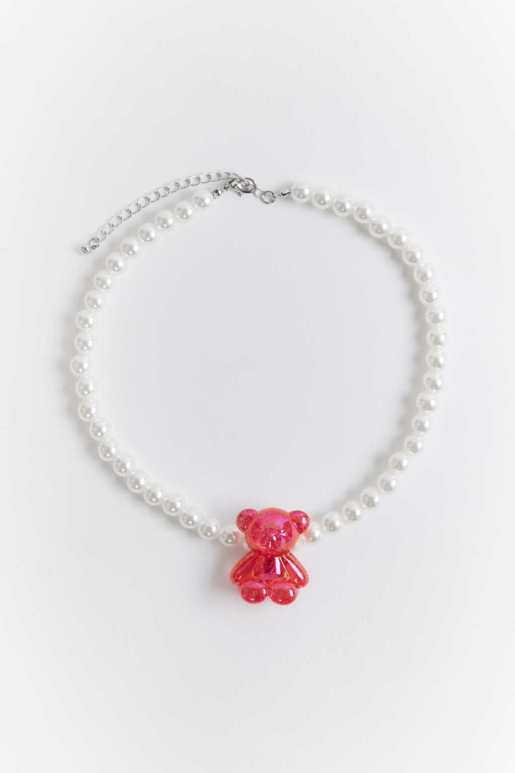 Бусы из жемчужного бисера с медвежонком - цвет белый - 3