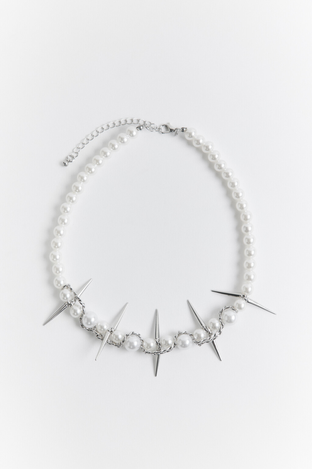 Бусы жемчужные с острыми шипами - цвет серый - 1
