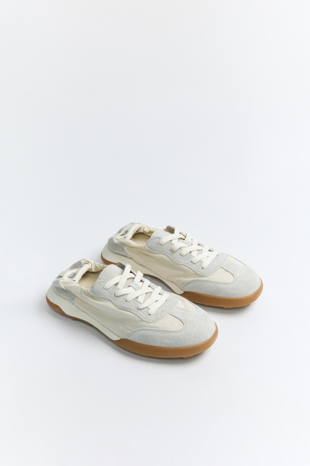 Кроссовки из кожи и текстиля с эластичной пяткой - цвет бежевый - 3