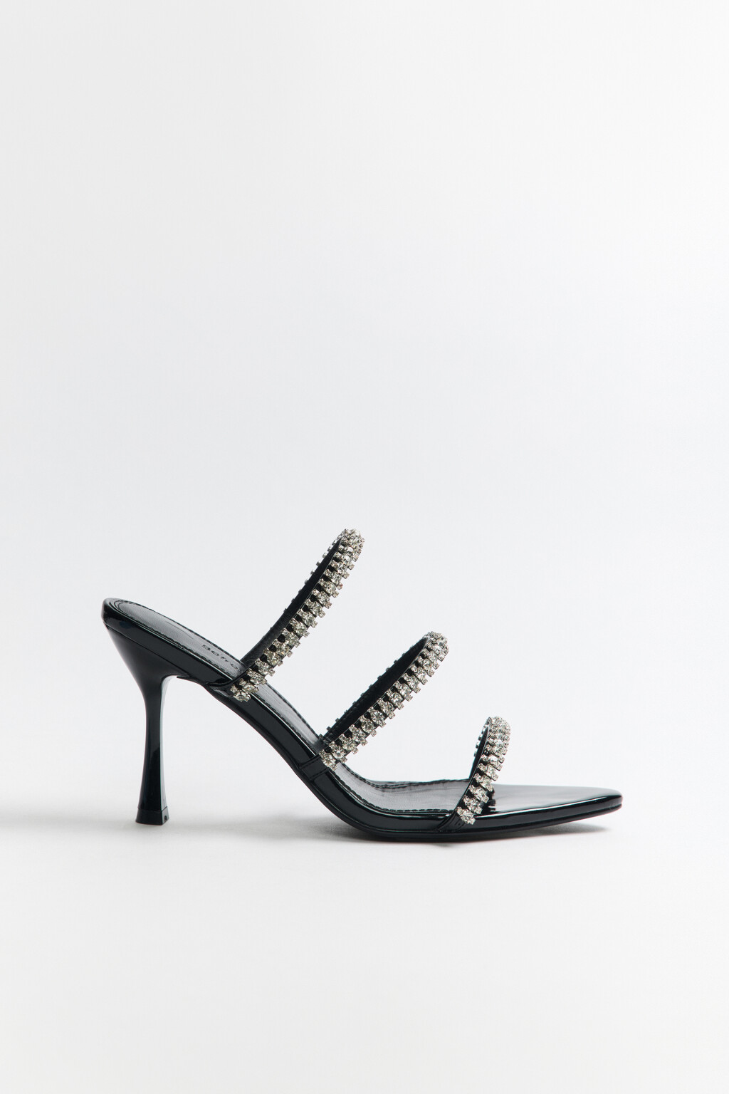 Мюли с ремешками и стразами на каблуке - цвет черный - 1