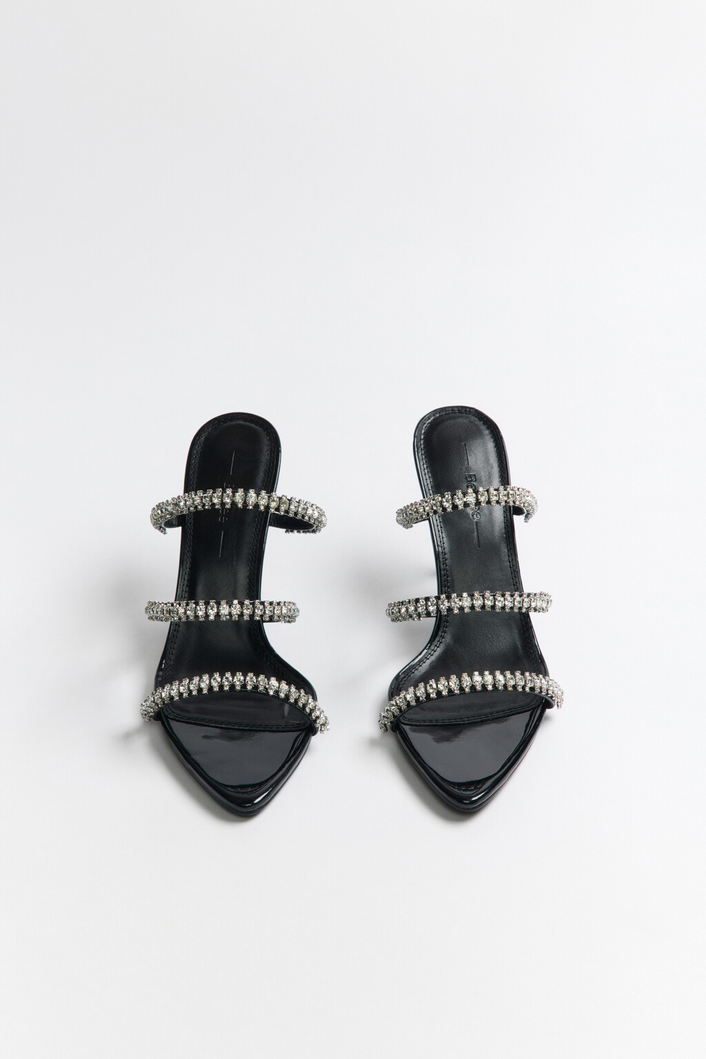 Мюли с ремешками и стразами на каблуке - цвет черный - 2
