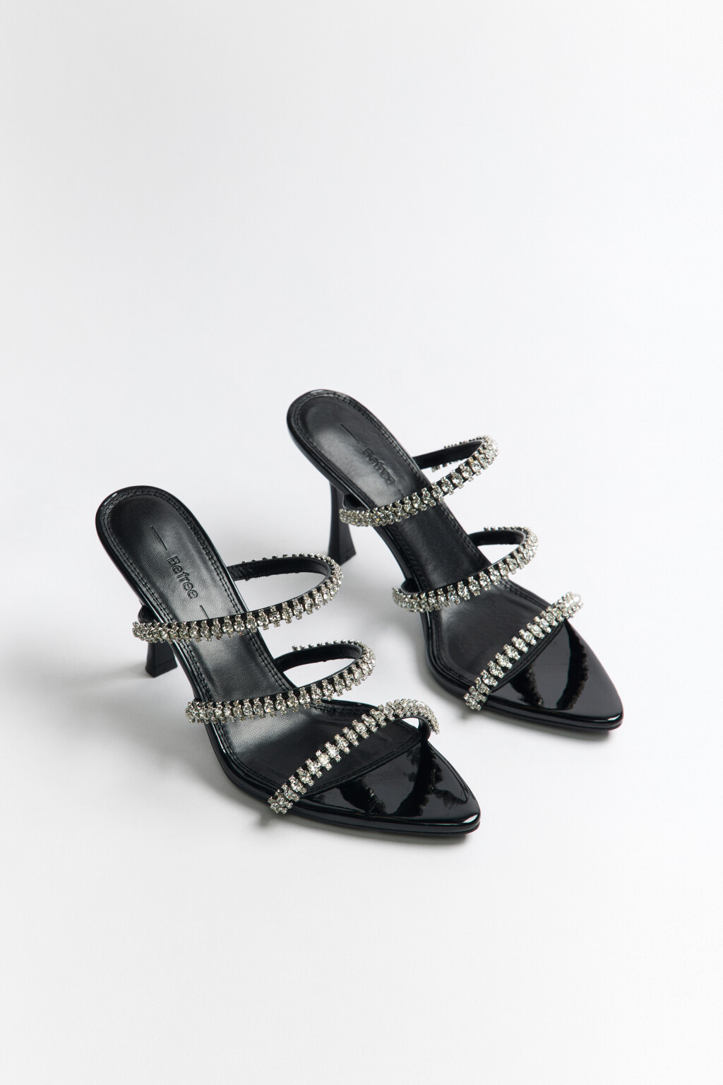 Мюли с ремешками и стразами на каблуке - цвет черный - 3