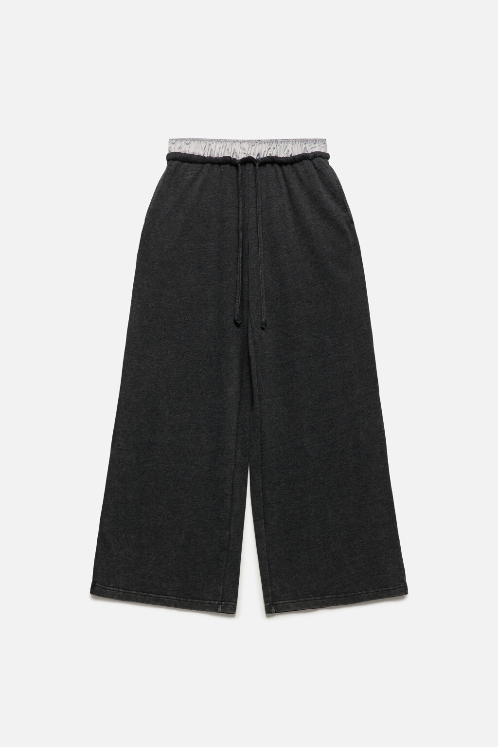 Брюки широкие трикотажные с двойным поясом - цвет серый - 8