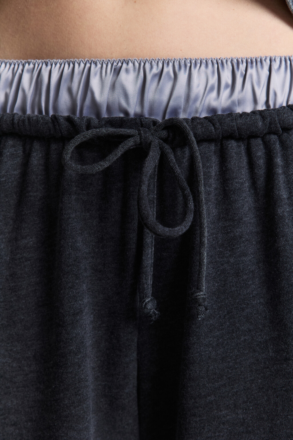 Брюки широкие трикотажные с двойным поясом - цвет серый - 6