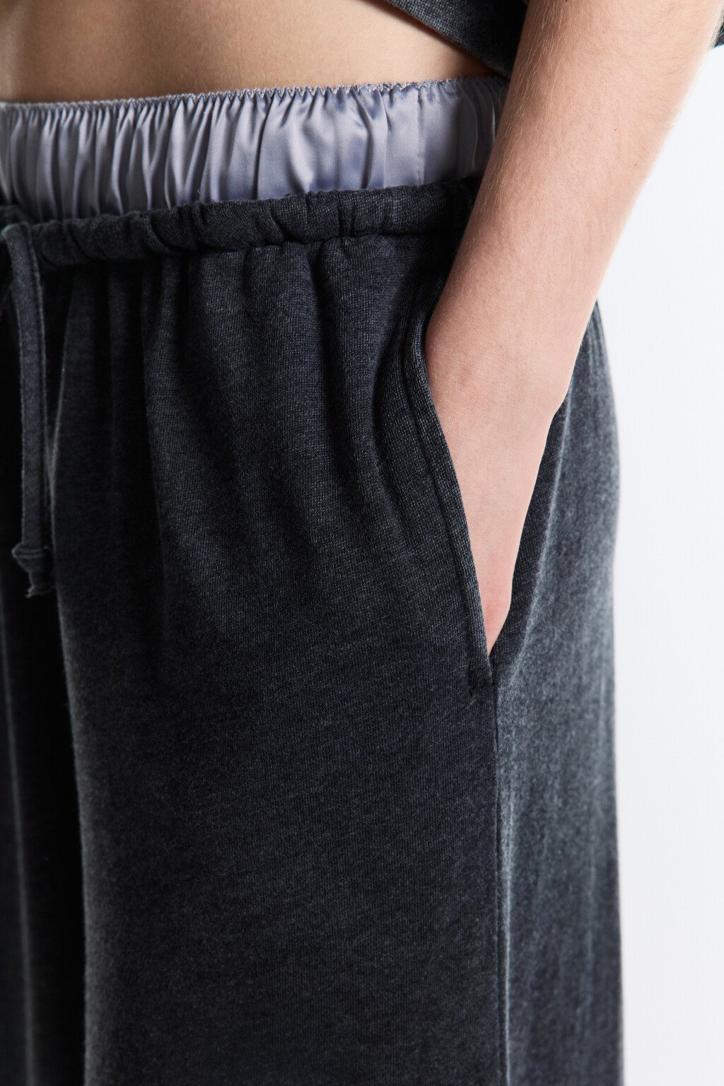 Брюки широкие трикотажные с двойным поясом - цвет серый - 7